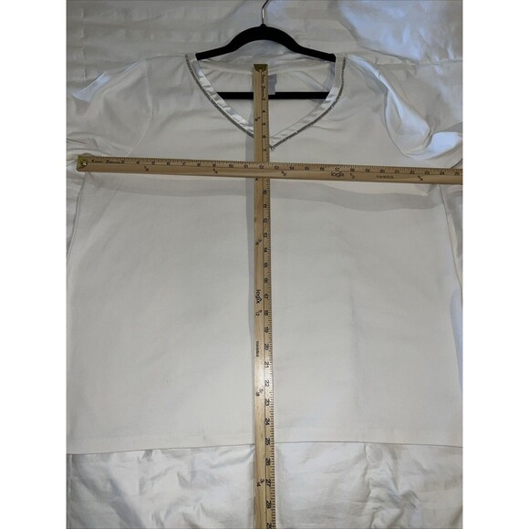 Chico's Womens Ivory Long Sleeve V-Neck T-Shirt Blouse Sz 4 XXL Stretch Sparkle - Picture 7 of 11